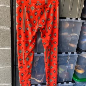 Lula Roe Leggings Red Black fabric Pant Size One